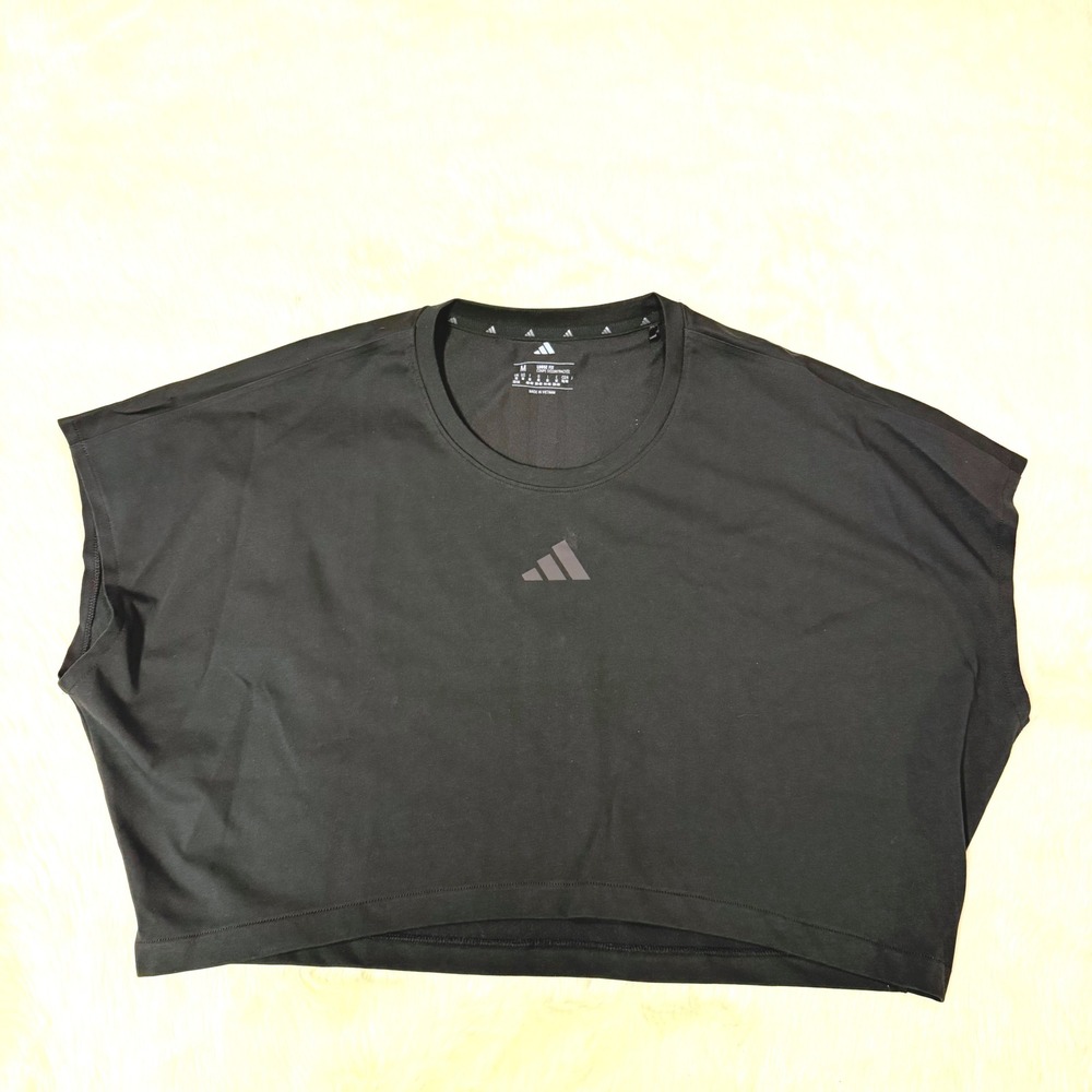 Adidas Crop Top Women Medium Black Loose Fit Short Sleeve Atheleisure Gymwear